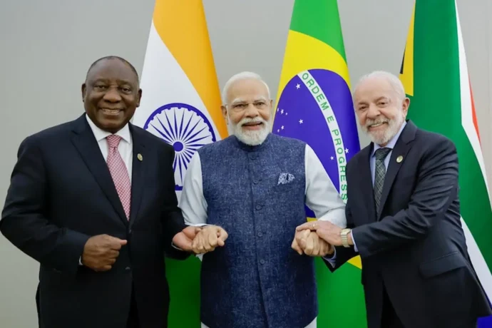 Ramaphosa, Modi e Lula: líderes de África do Sul, Índia e Brasil se reuniram para estreitar relações de três nações importantes do Sul Global. Foto: Ricardo Stuckert / PR