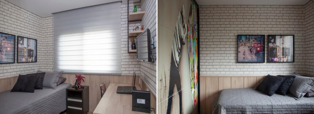 Nos projetos da arquiteta Cristiane Schiavoni, em vez dos tijolos comuns, que dão mais trabalhopara instalar e manter, os papéis simulam o visual deles com fidelidade | Fotos: Carlos Piratininga