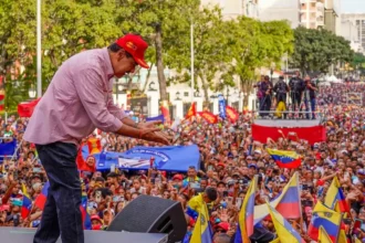Caracas Venezuela 02/123/2025 Nicoláz Maduro presidente venezuelano durante manifestação contra o presidente americano Donald Trump em Caracas foto RS/Fotospublicas