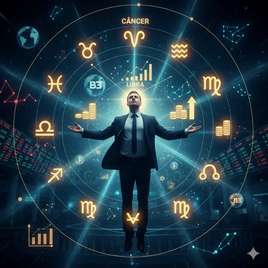 Horóscopo: Dados da B3 revelam que Câncer é o signo com mais investidores na bolsa brasileira, representando 8,8% do total; no valor médio, Libra se destaca com R$ 2.110,00 investidos.
