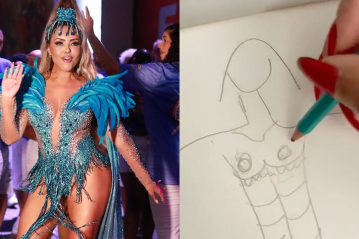 Rainha de bateria Ana Beatriz Godoi homenageia bateria e diz que ajuda a criar os looks: “meus rabiscos viram fantasia”