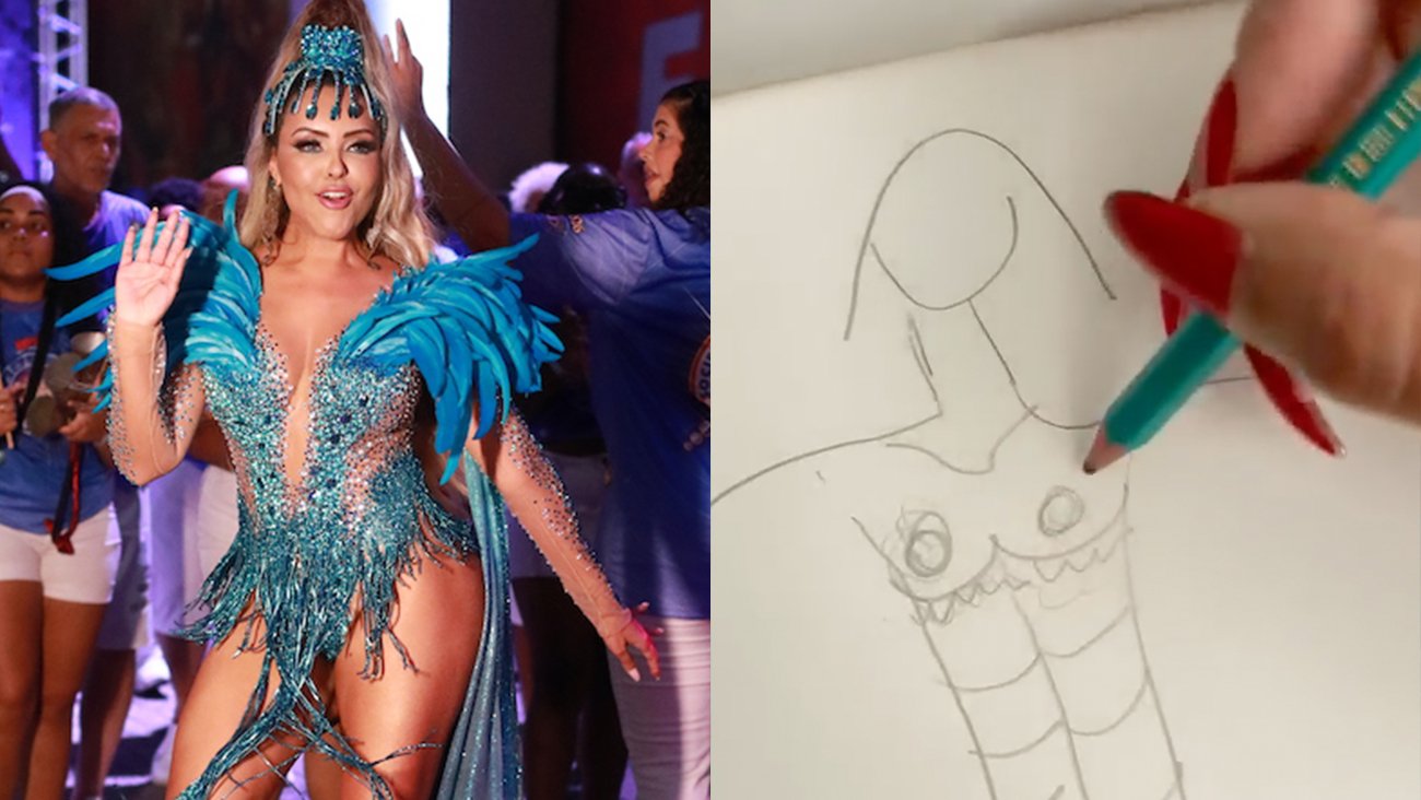 Rainha de bateria Ana Beatriz Godoi homenageia bateria e diz que ajuda a criar os looks: “meus rabiscos viram fantasia”