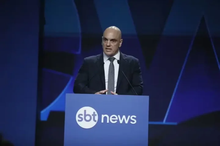 O ministro Alexandre de Moraes na inauguração do SBT News – Reprodução