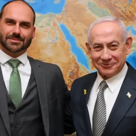 Eduardo Bolsonaro e o primeiro-ministro Benjamin Netanyahu. Foto: Divulgação