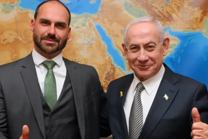 Eduardo Bolsonaro e o primeiro-ministro Benjamin Netanyahu. Foto: Divulgação