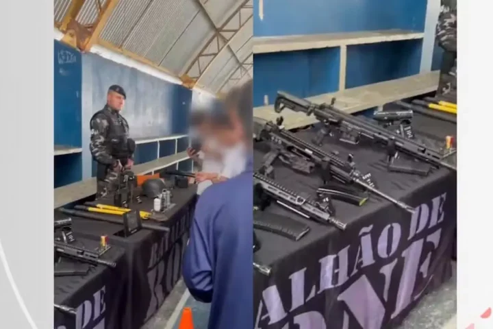 Evento em colégio cívico-militar faz exposição de armas para estudantes no Paraná — Foto: Reprodução
