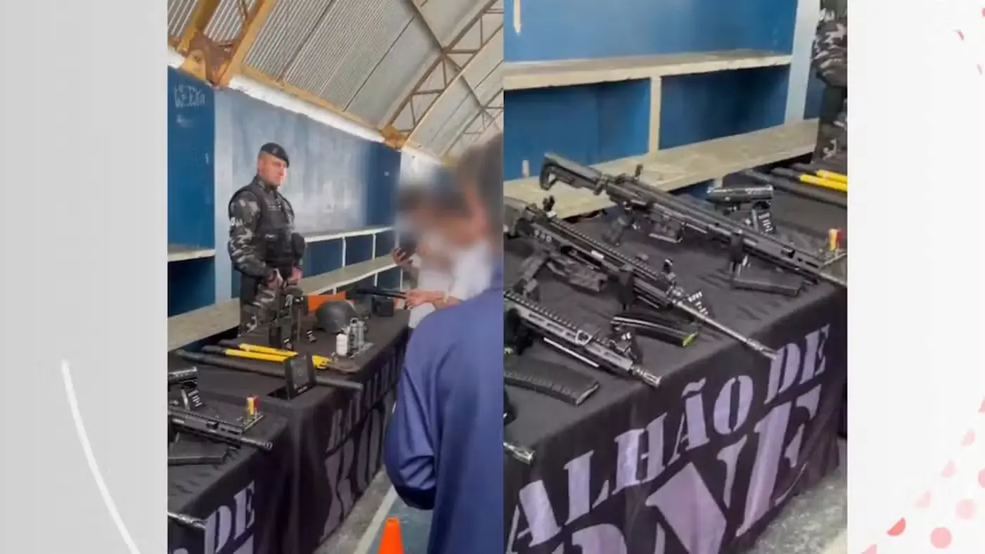 Evento em colégio cívico-militar faz exposição de armas para estudantes no Paraná — Foto: Reprodução