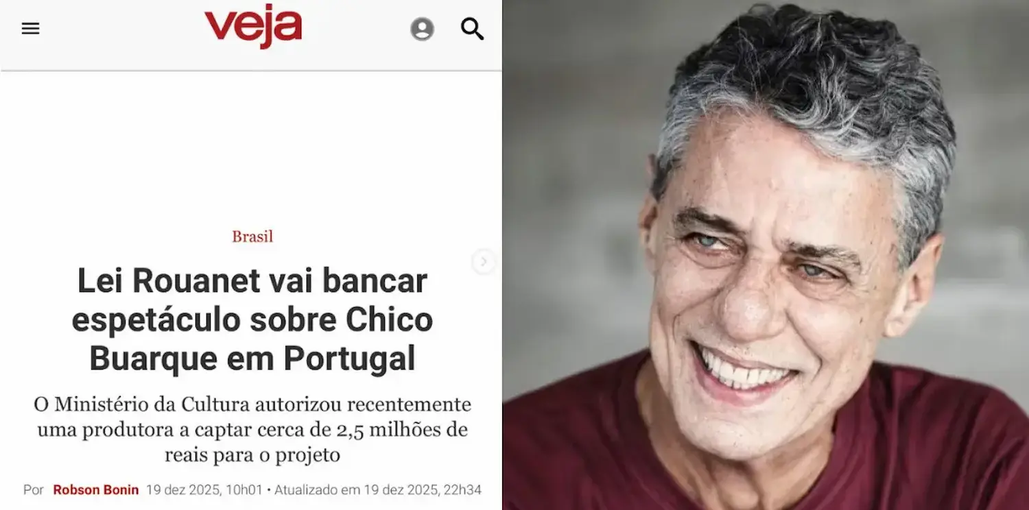 Chico Buarque ao lado da materia da Veja. Foto: Divulgação