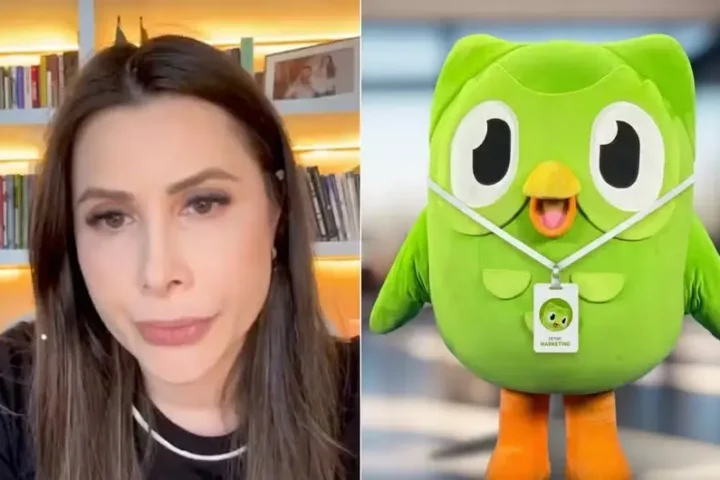 A deputada bolsonarista Carol de Toni (PL) e mascote do Duolingo. Foto: Reprodução