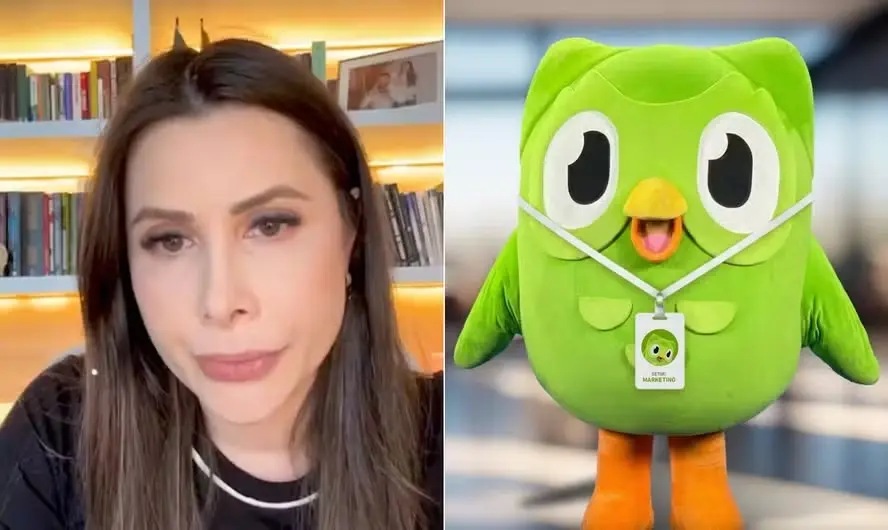 A deputada bolsonarista Carol de Toni (PL) e mascote do Duolingo. Foto: Reprodução