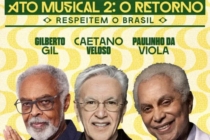 Caetano Veloso convoca “Ato Musical II: O Retorno” em Copacabana, com presenças confirmadas de Gilberto Gil e Paulinho da Viola, para protestar contra o PL da Dosimetria que reduz penas de golpistas do 8 de janeiro.