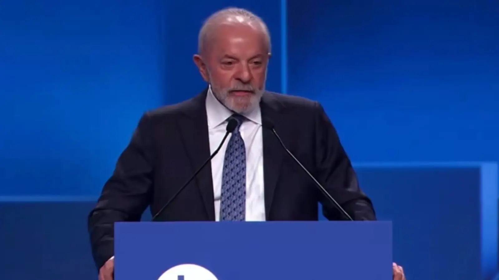 O presidente Luiz Inácio Lula da Silva no lançamento do “SBT News”, em São Paulo