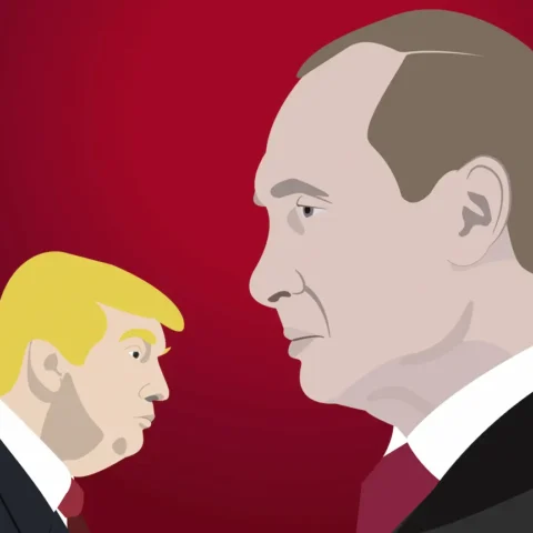 Donald Trump, presidente dos EUA e Vladimir Putin, presidente da Rússia — Ilustração de studioflara Editar com IA New