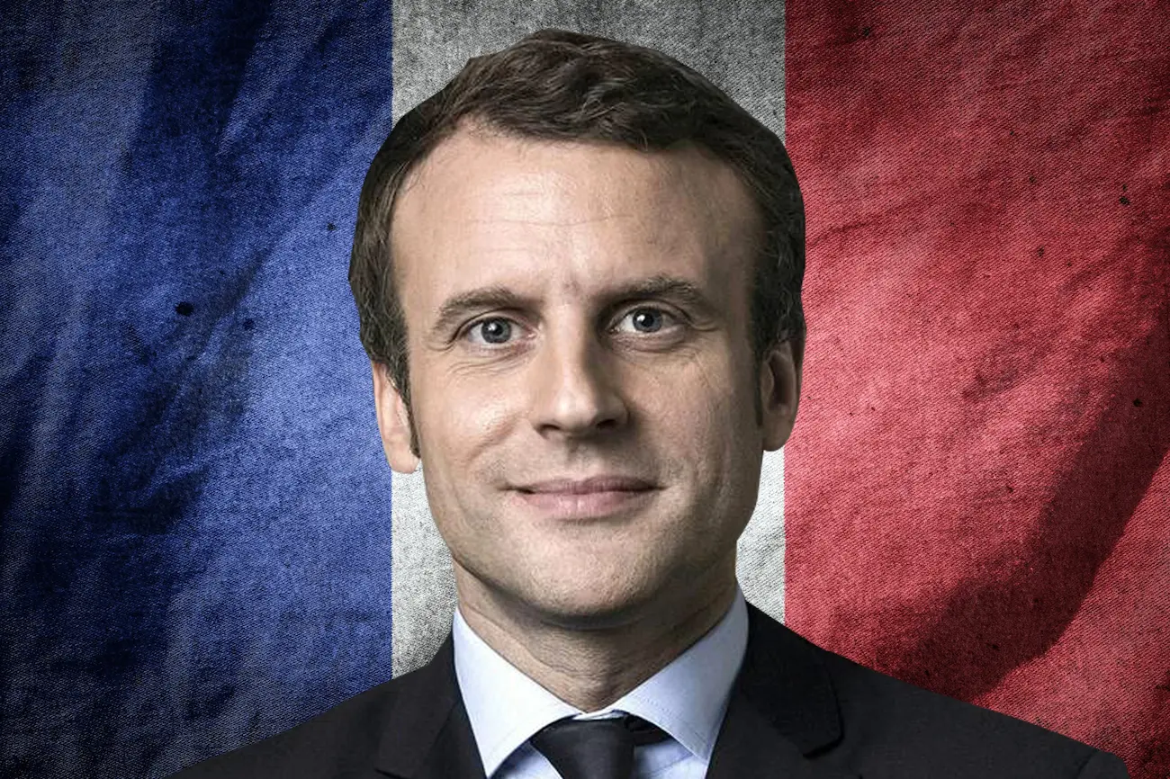 Emmanuel Macron e bandeira da França — Foto de JaviGhersi Emmanuel Macron e bandeira da França — Foto de JaviGhersi