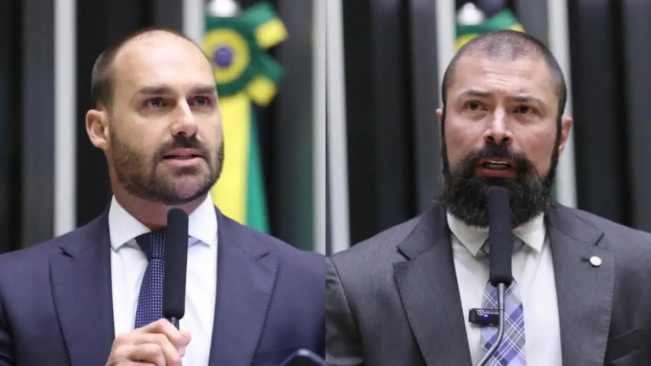 O ex-deputado Eduardo Bolsonaro e o deputado federal Paulo Bilynskyj (PL-SP). Foto: Reprodução