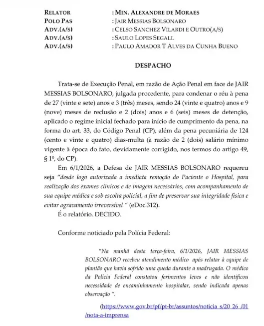 Despacho de Moraes. Foto: Reprodução