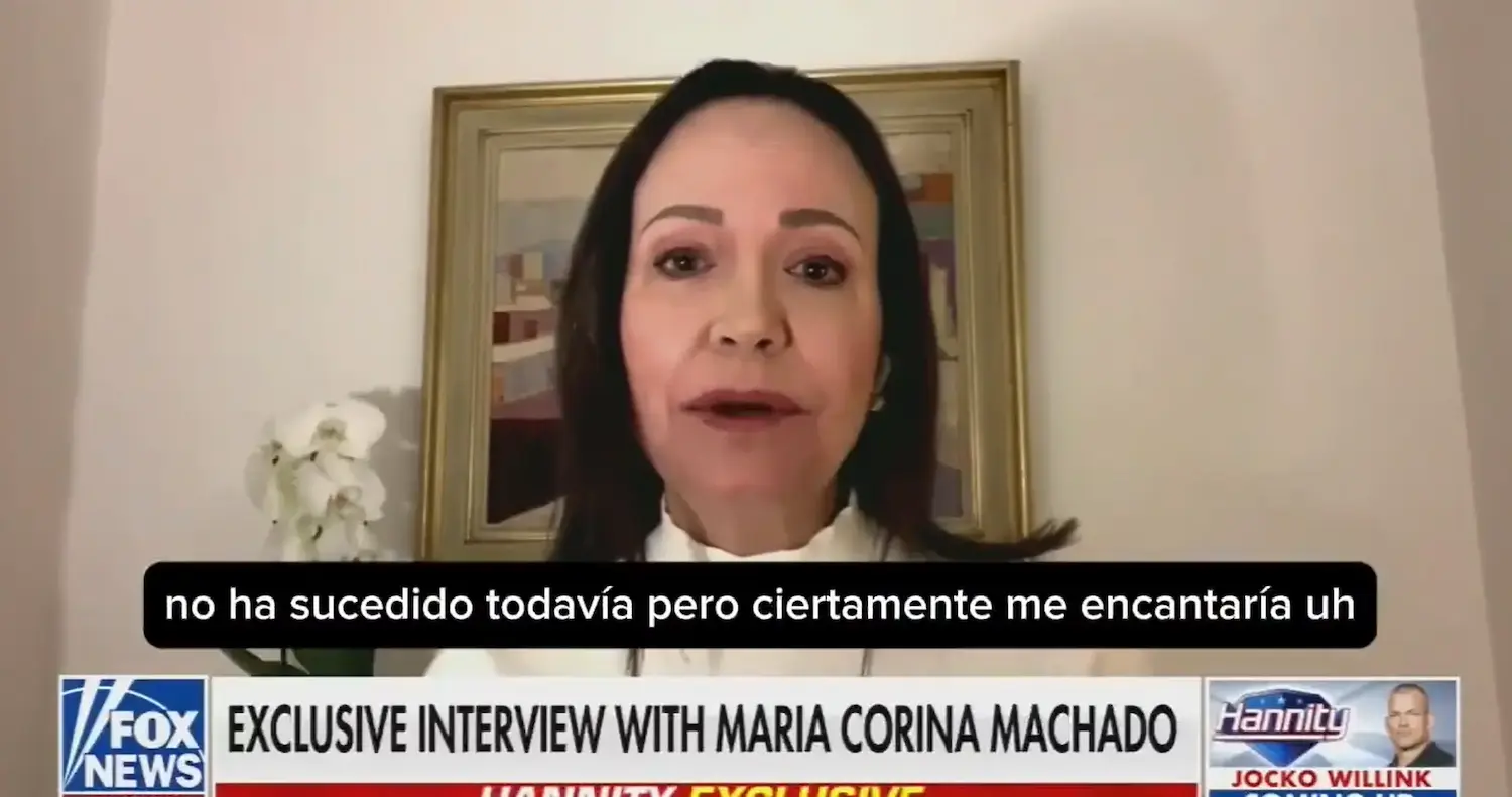 Maria Corina em entrevista à Fox News. Foto: reprodução