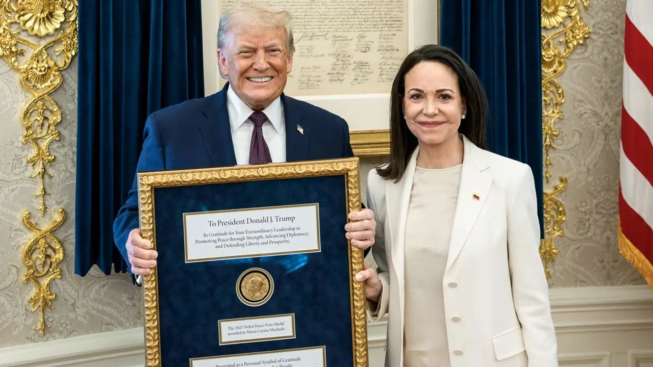 O déspota Donald Trump e a vassala Maria Corina Machado - Foto: Daniel Torok/Divulgação/Casa Branca