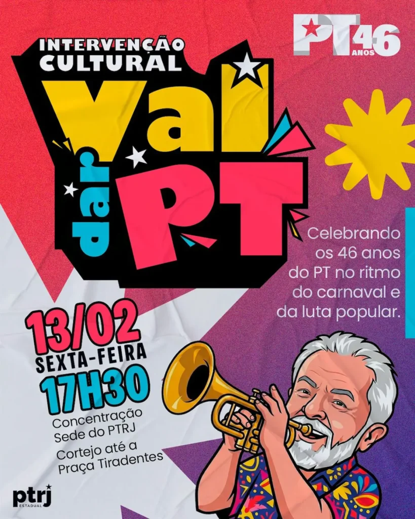 PT celebra 46 anos do partido com bloco de carnaval no Centro do Rio